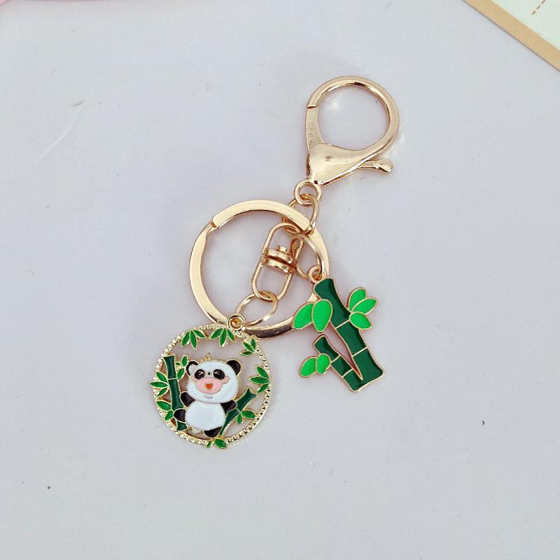 Cartoon Panda Bamboo Keychain Pendant - Cute School Bag Accessory and Creative Gift for Students