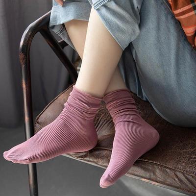 5 Paar Damen Neue Herbst Vintage Streifen Einfarbig Mittelhohe Frotteesocken