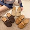 Fashion 2025 Thicken Soled Platform Slides Ladies Flats Sandals Comfy Slip On Cork Slippers Woman Flock Pantuflas Cover Toe Mules Shoes