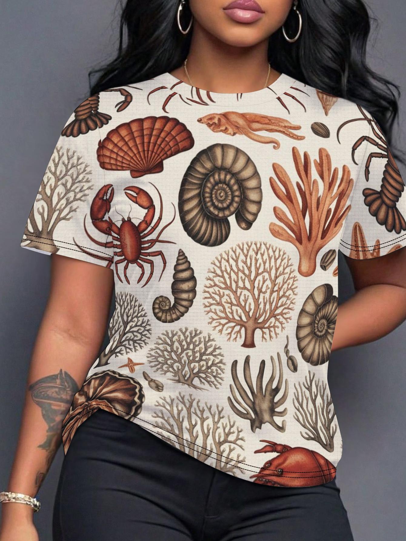 

Ocean Coral Pattern Women Short-Sleeve Clothing 3XL дубильна кора