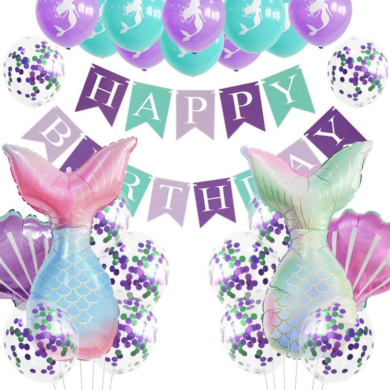 Gradual Change Mermaid Theme Balloon Kit Dream Children'S First Birthday Badge Combination Set