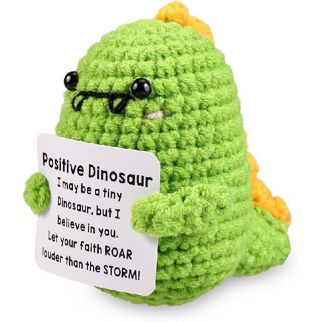 5PCS Emotional Support Crochet Doll with Base, Positive Crochet Vegetables Fruits with Positive Card Handmade Knitted Dolls Plush Cheer Up for