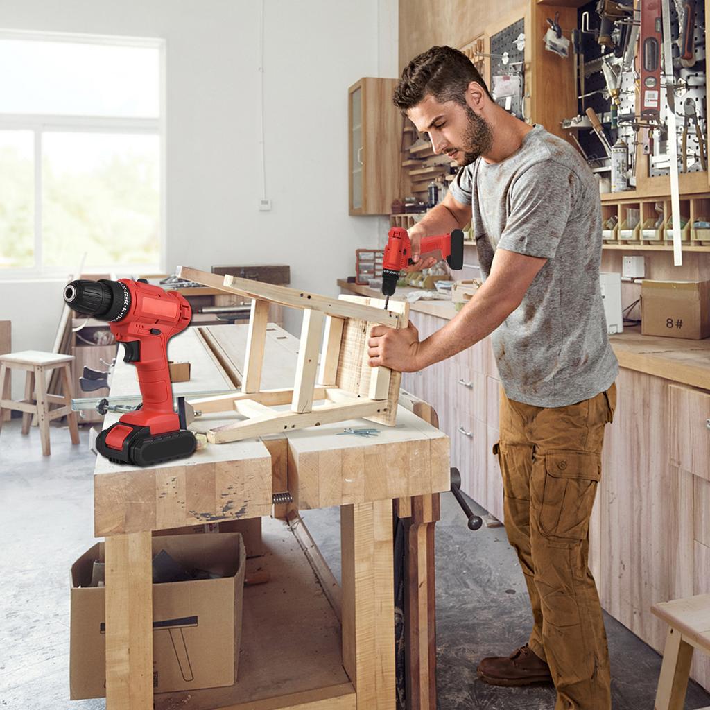 21V Portable Cordless Electric Drill 3Celsius8 Inch Chuck Handheld Power Drill Screwdriver with 1.5Ah Battery  , Bits Sleeves Extension Sha