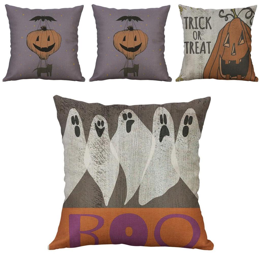 Halloween Animal Print Cushion Cover Cotton Linen Pillow Case With Invisible Zipper For Home Decoration