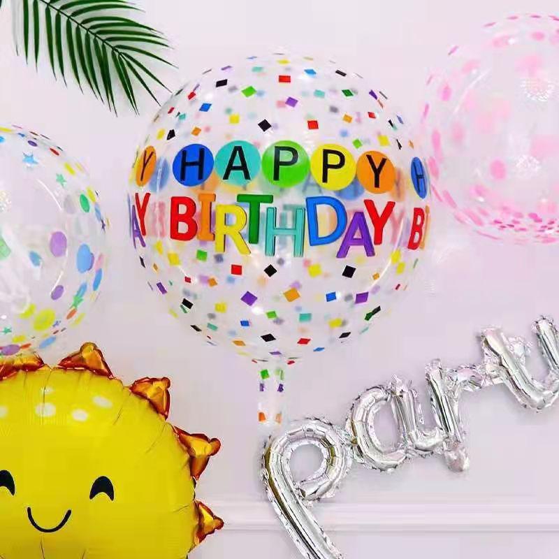 22 inch 4D Ball New Round Aluminum Film Balloon Happy Birthday Letter Printing Theme Party Decoration Translucent Balloon