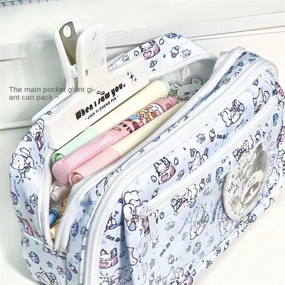 

Large Capacity Bow Kitten Pencil Case Zipper Kitten Stationery Bag Bow Cat Pencil Bag Children style B