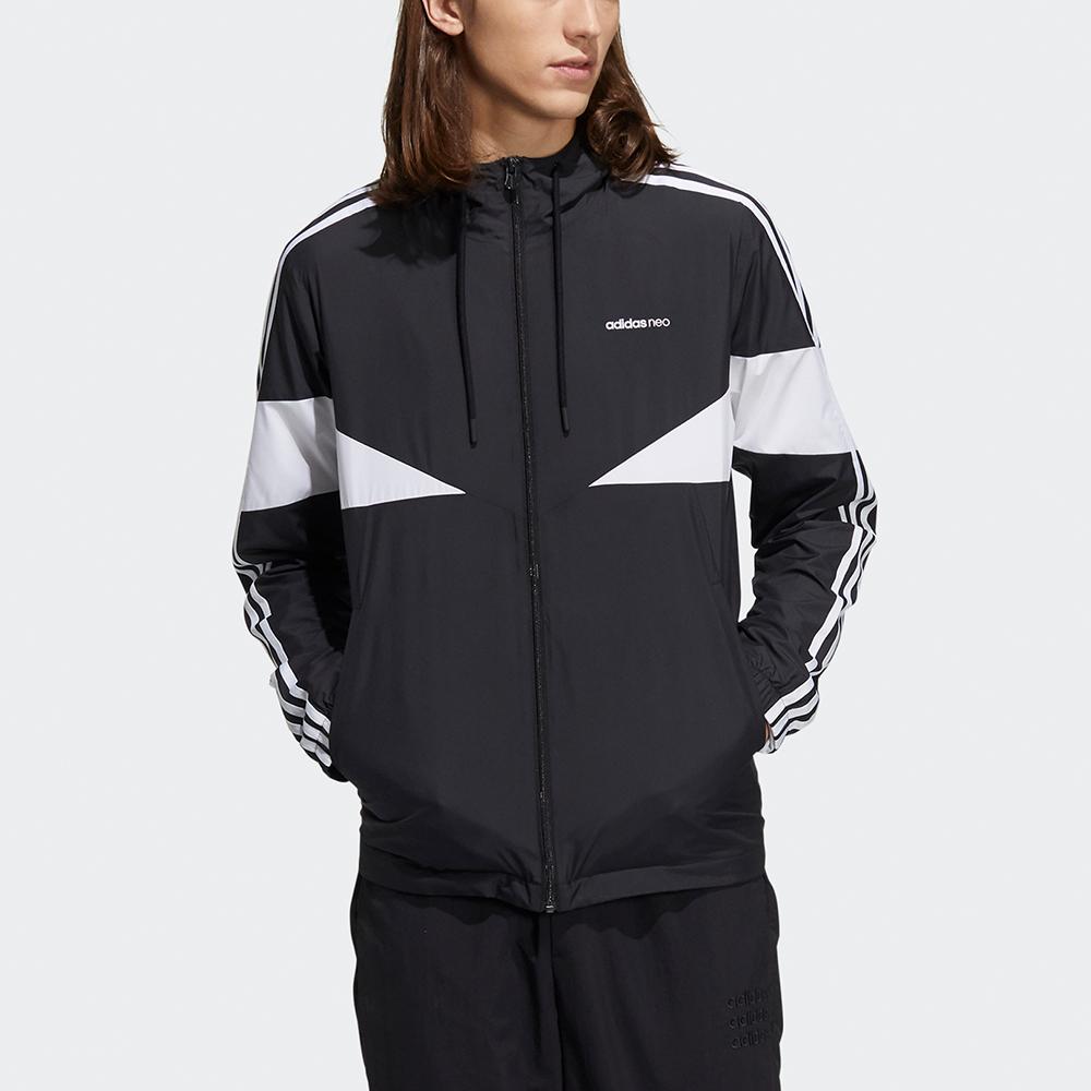 Adidas Neo Icons 3-Stripes Windbreaker Casual Hooded Jacket Men Outerwear Black H14228