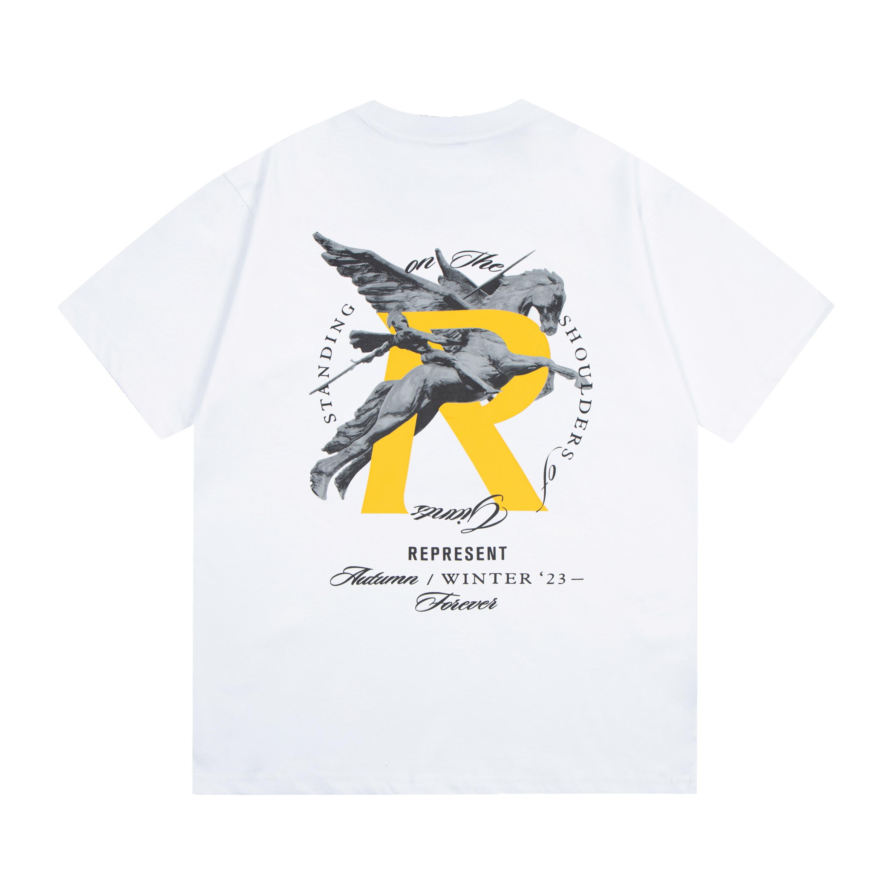 Summer Men s and Women s Oversized T-Shirt with Represent Pegasus R Logo Double-Sided Print S