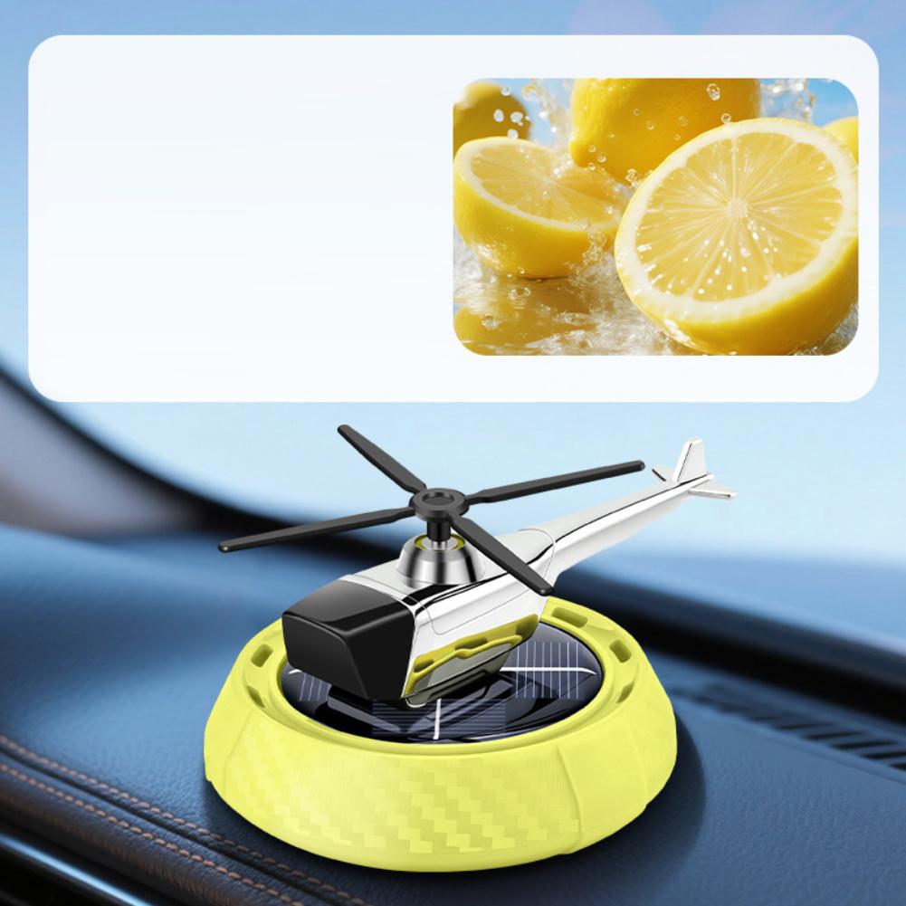 Automotive Solar Powered Rotating Diffuser with Helicopter Design for Aroma Diffusion and Neutralization in Car Interiors
