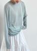 Women Sheer Long Sleeve T-Shirt Crew Neck Loose Casual Thin Knit Basic Layering Top Lazy Style Blouse