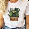 Cartoon Cactus Print T Shirt for Women Clothing Casual Short Sleeves T-shirt Fashion Streetwear Crew Neck Female Shirts