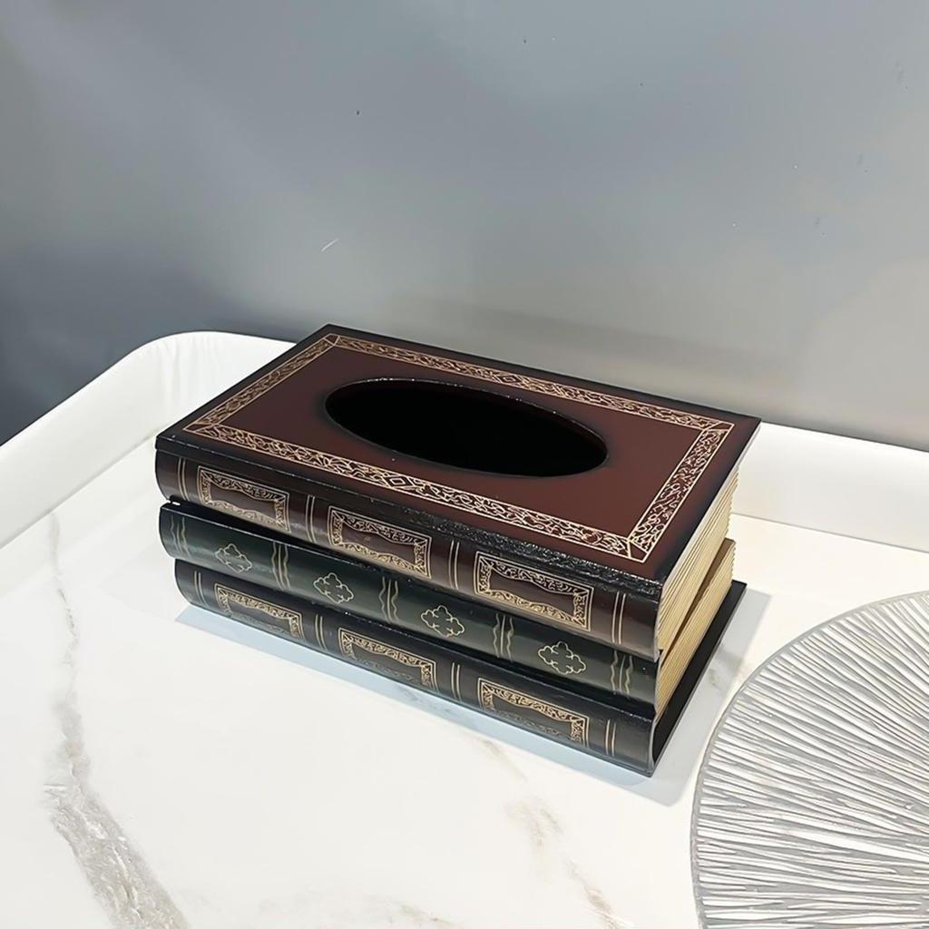 Book Tissue Box Cover Elegant Toilet Paper Organizer Retro Wood Tissue Box Cover for Bathroom Home Workplace Desk Kitchen Guest