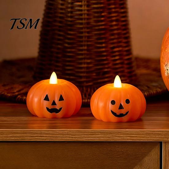 Stacked Pumpkin Lantern Halloween Flameless Fake Candle, Battery Operated Pumpkin/Ghost Candle Light, Fireplace Light LED Flickering Pillar for Dinner