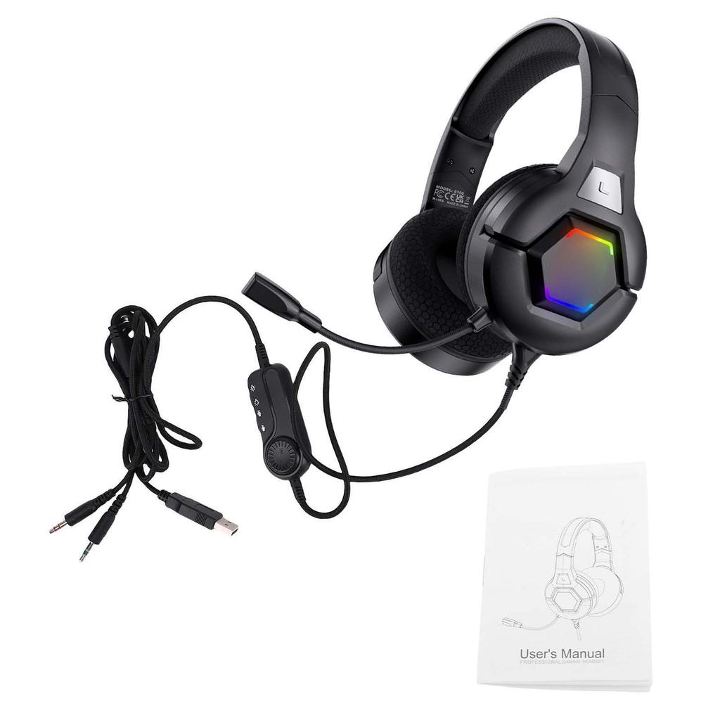 Docooler Gaming Headset 50mm Driver Computer Headset Omnidirectional RGB Lighting for Desktop and Game Consoles (with Microphone), (with Microphone),