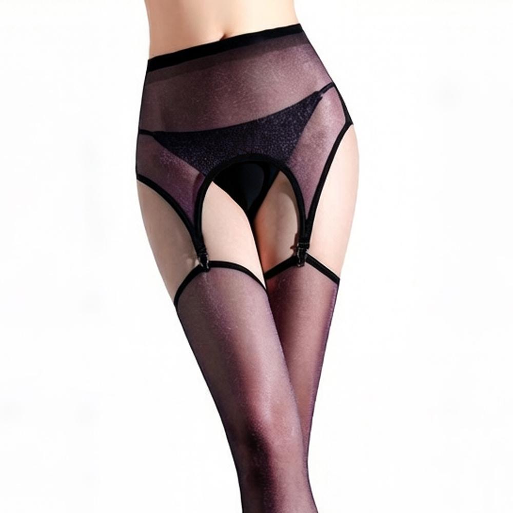 Sexy Damen Dünne Strumpfhosen Offener Schritt Bandage Strumpfhosen Transparent Durchsichtig Öl Glänzend Glänzend Ausgeschnitten Dienstmädchen Tanz Strümpfe