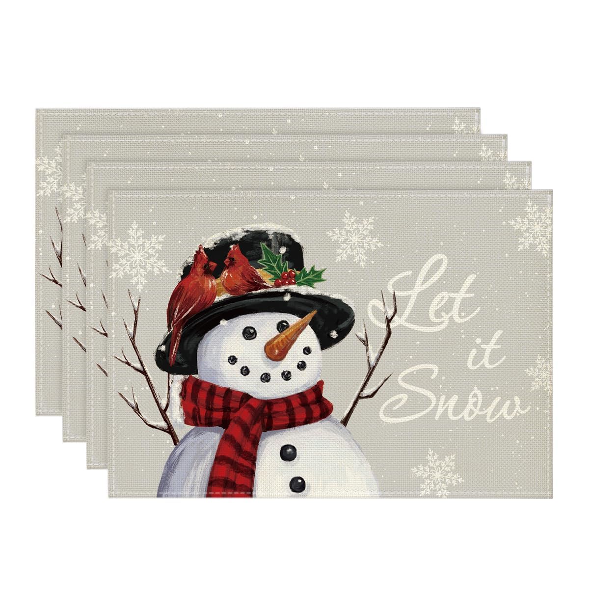 

Red Snowman Let It Snow Winter Placemats Set of 4, 12x18 Inch Seasonal Christmas Holiday Table Mats for Party Kitchen Dining Decoration 12 x 18 , Rectangular 4 Pcs