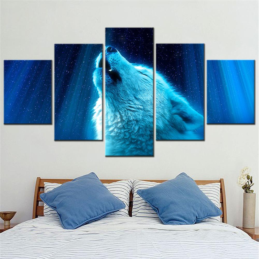 

White Wolf Howling Wall Art Canvas Set, Aesthetic Room Decor Painting, Modular Home Decoration Accessories, Modern Pictures 20X35 20X45 20X55cm