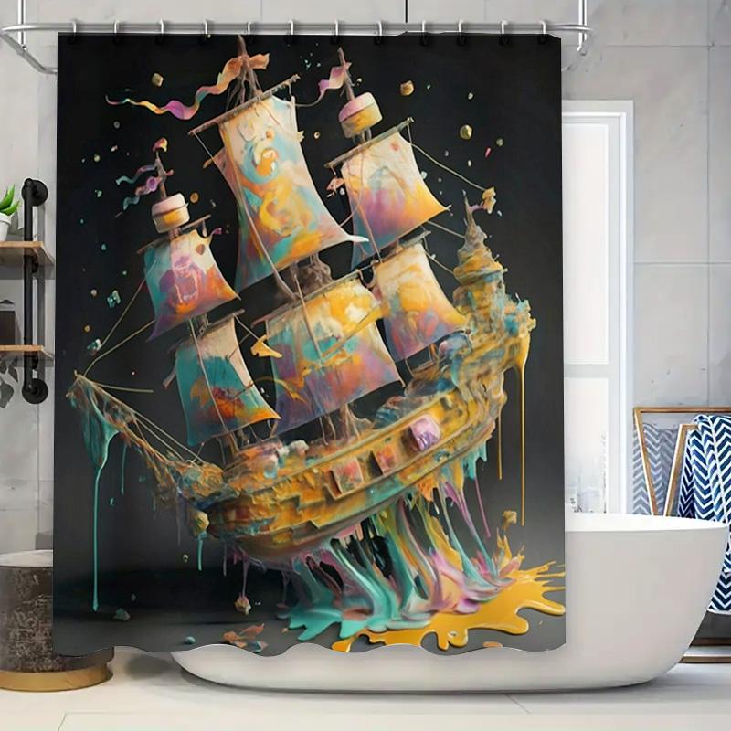 

Colorful Sailboat Shower Curtain Extra Long Waterproof Fabric Bathroom Decor with Grommets Size 72 x 84 inches (Multicolor) 90x180cm