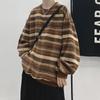 Men's Retro Striped Sweatshirt - Spring Trend Loose Fit, Round Neck, Korean Lazy Style Pullover