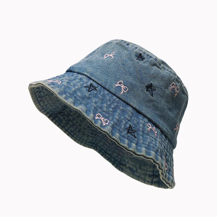New Autumn Embroidery Butterfly Stars Washed Denim Bucket Hat For Women Casual Retro Outdoor Summer Sun Hats Fisherman Cap Gift