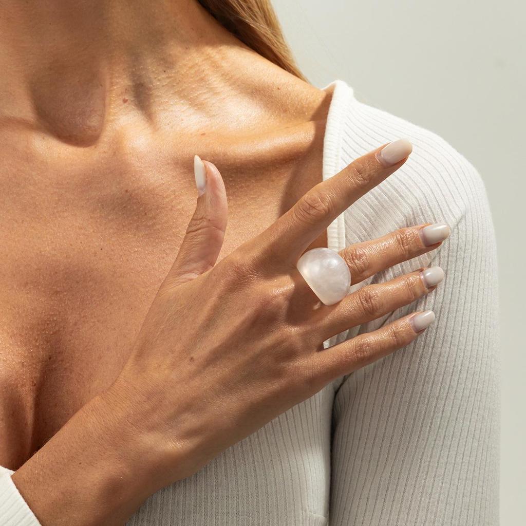 Vintage Irregular Smooth Resin Plastic Ring for Women, New Trend Bohemian Geometric Ring, Aesthetic Party Jewelry