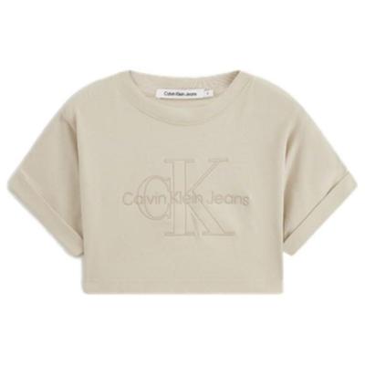 Letter Logo Embroidered Round Neck Cotton Loose Fit T-Shirt Women Tops Light-Khaki J221048-ACI