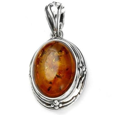 [R5506] - Pingente de Prata Feito à Mão 'Inspiração' Âmbar (ródio) - 22x16 mm