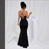 Women's Spaghetti Strap Glitter Bodycon Maxi Dress Straight Neck Mermaid Hem Black Sexy Evening Cocktail Party Banquet Formal Gown