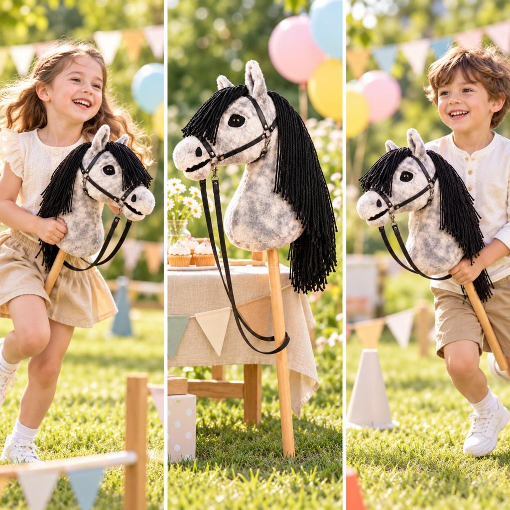 Sticks Horse with Wooden Adorable Soft Heads Toy Realistic for Preschoolers, Young Children,