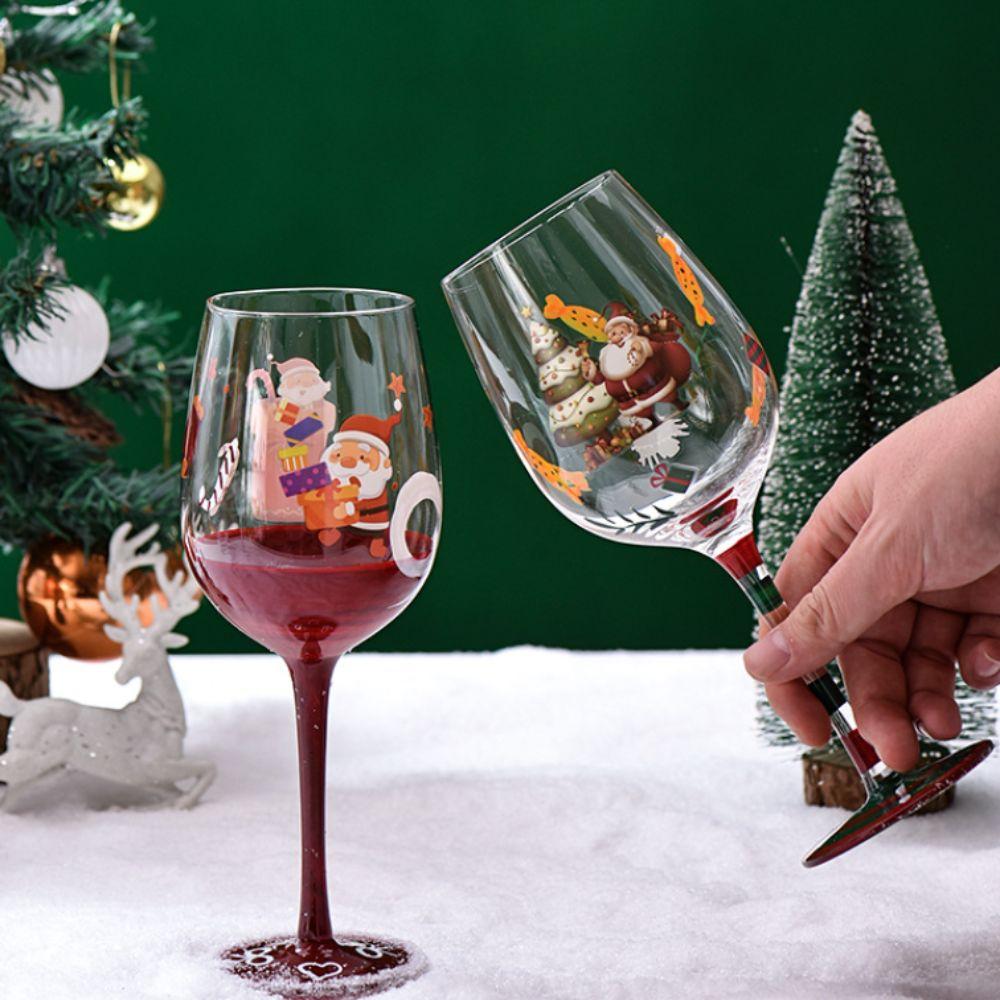 Transparent Christmas Theme Glass Goblet Santa Claus Snowman Pattern Wine Cups Family Dinner