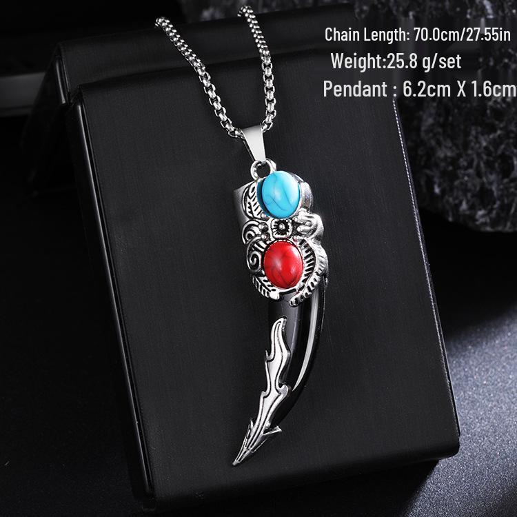 Herren Retro Wolfszahn Anhänger Halskette - Edelstahl Hip Hop Pullover Kette