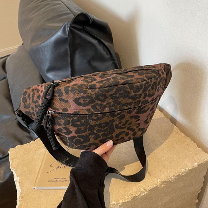 

Large Size Leopard Prints Chest Bags For Women Canvas Large Capacity Shoulder Crossbody Bag 2026 Summer Latest Waist Fanny Pack кофейный