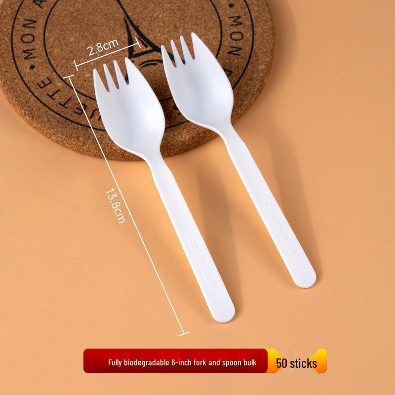 Disposable Biodegradable PLA Cutlery Set: Knife, Fork, Spoon with Long Handle and Thick Design