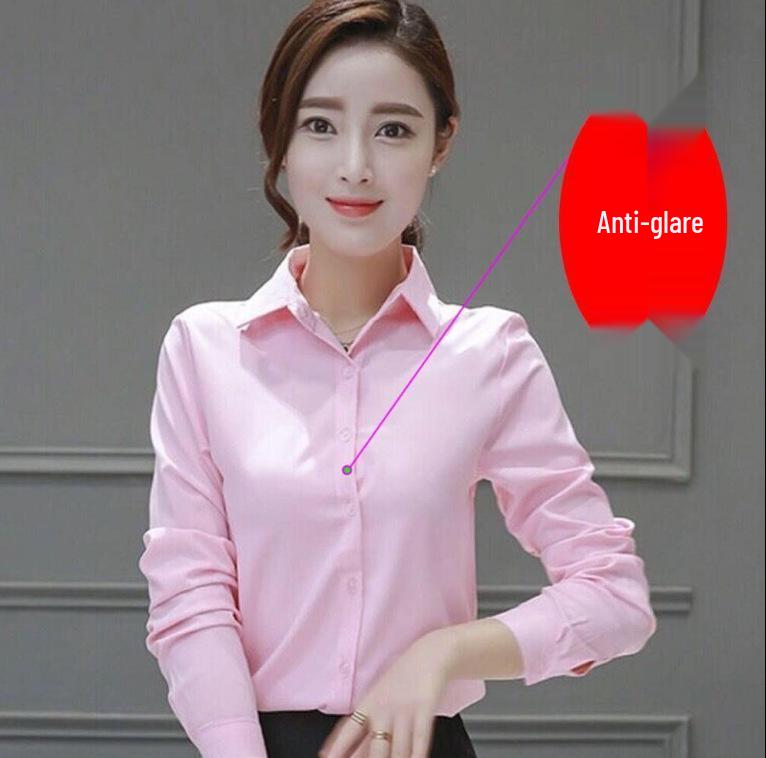 Korean Style Women's Long Sleeve White Blouse - Casual, Plus Size, Anti-Exposure Shirt