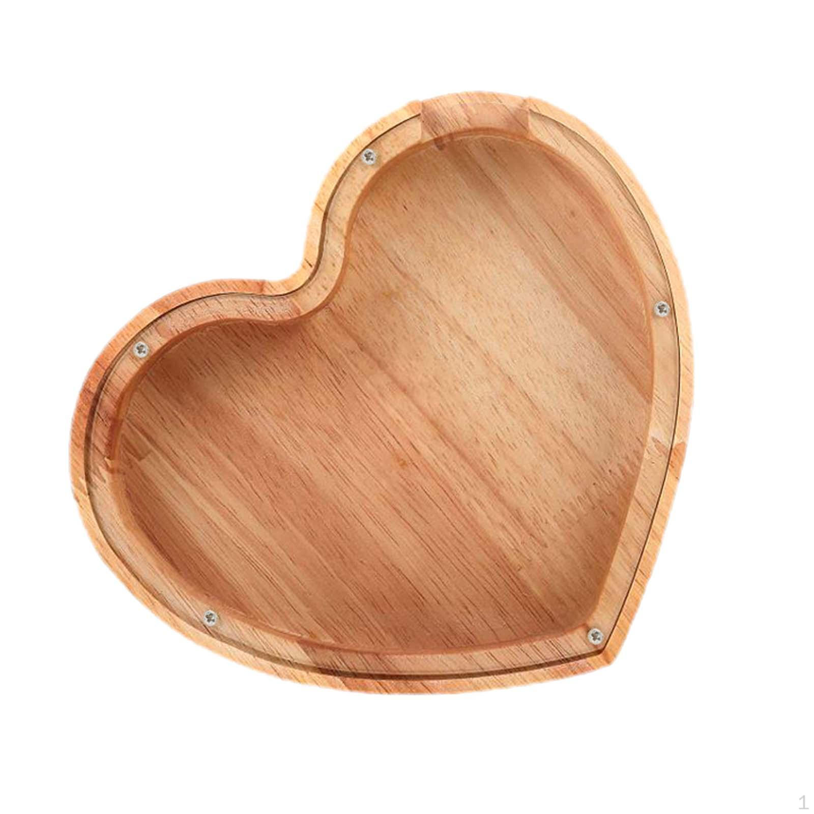 

Wooden Piggy Bank Money Heart Shaped Box Creative Reusable Clear Window Saving for
