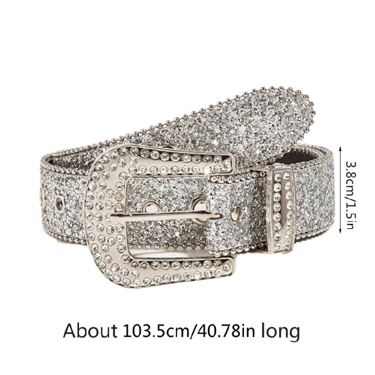Shinning Rhinestone Belt Woman Faux-leather Y2K Style Girls Belt for Jeans Men