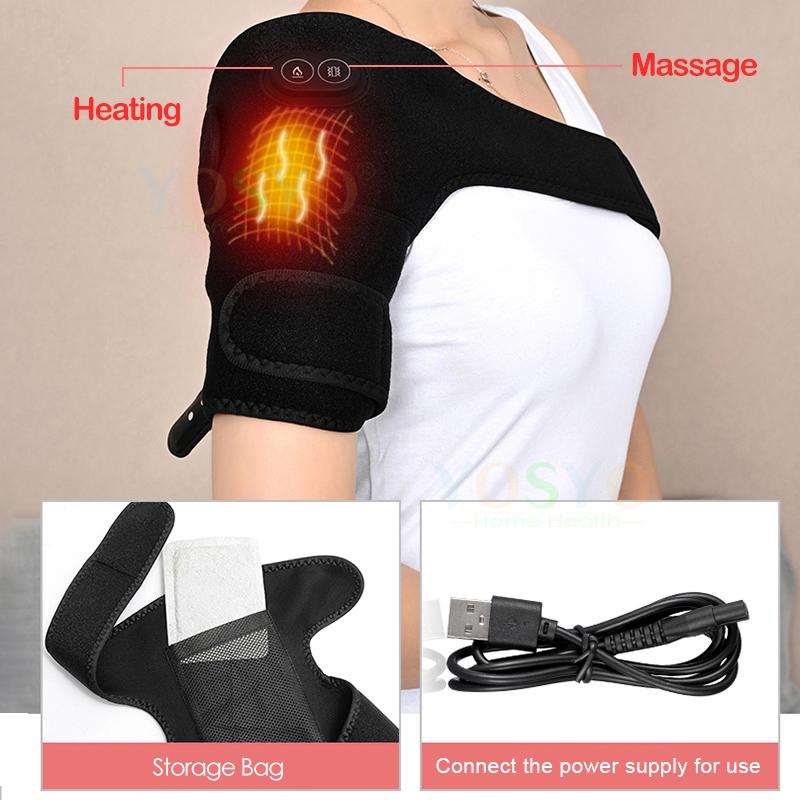 Electric Shoulder Brace Heated Knee Massager Vibration Massage Black Support Strap with Adjustable Three Levels of Heating
