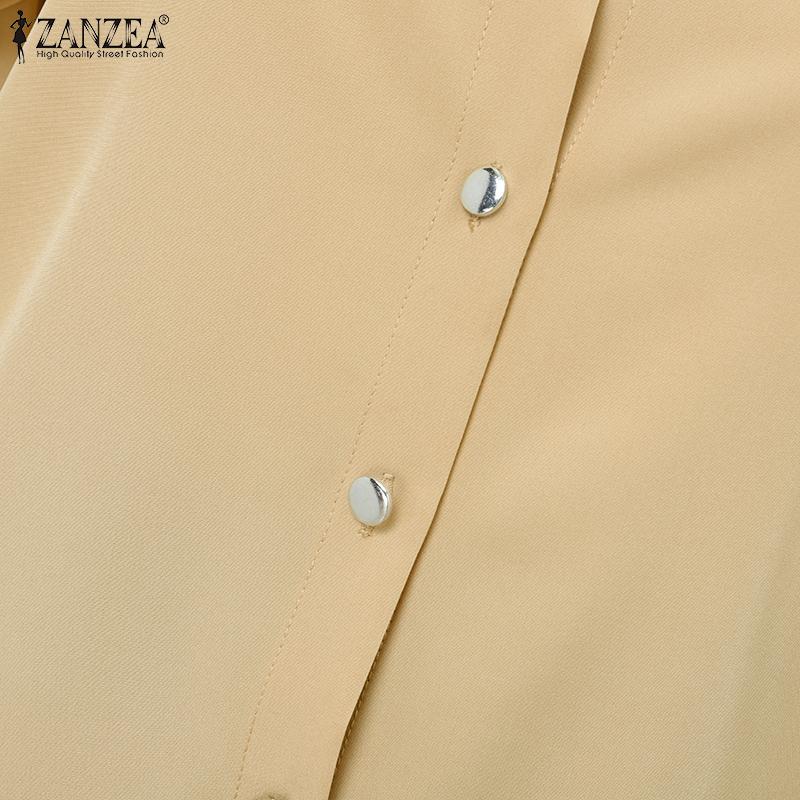 ZANZEA Women Turn Down Collar Casual 3D Flowers Splice Long Sleeve Blouse