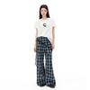 Ledian Color-Block Plaid Wide-Leg Casual Pants