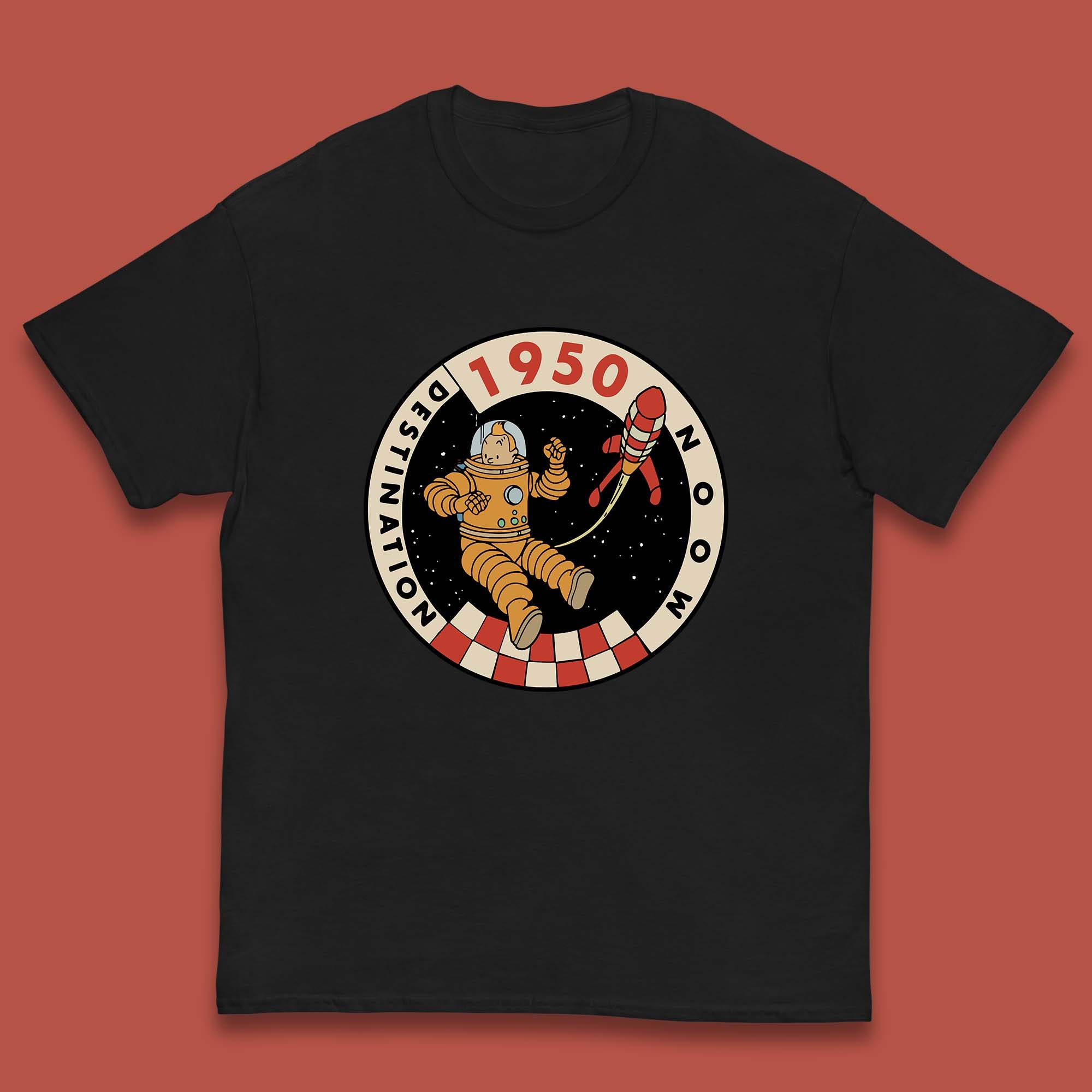 Destination Moon 1950 Astronaut Tintin The Lunar Rocket Retro Comic Space Adventure Kids T Shirt 160