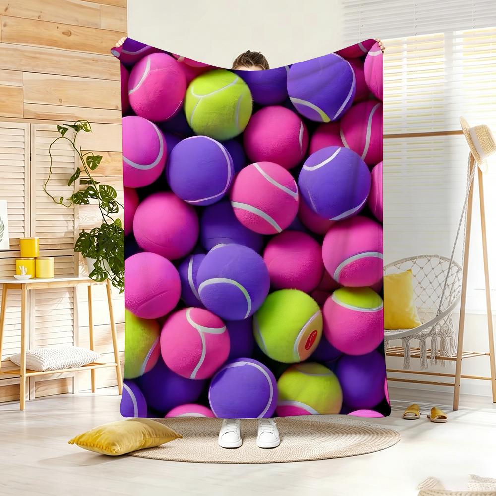 Macaron Pastel Tennis balls Throw Lightweight 240g Flannel Blanket Soft Skin-friendly for Summer Cooling