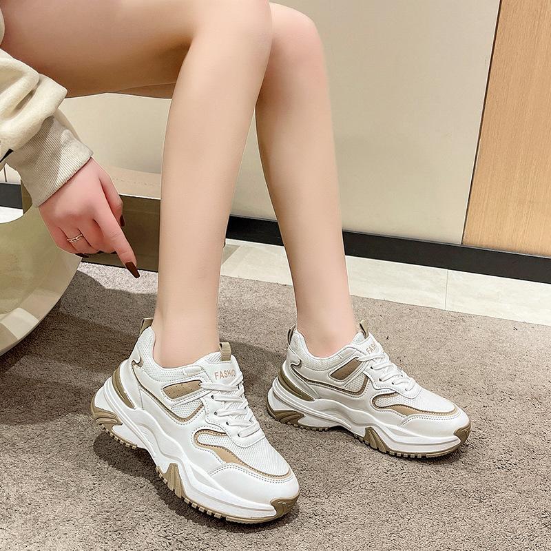 2025 spring, autumn and winter new mesh sports casual shoes women's splicing platform running student dad shoes women