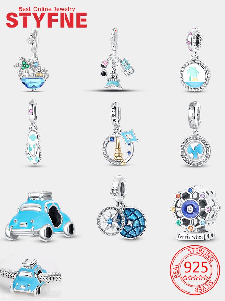 Holiday Series Seaside Coconut Slippers Car Wheel Copper Metal Charm Bead Components Bead Components Compatible With Do It Yourself Bracelet High