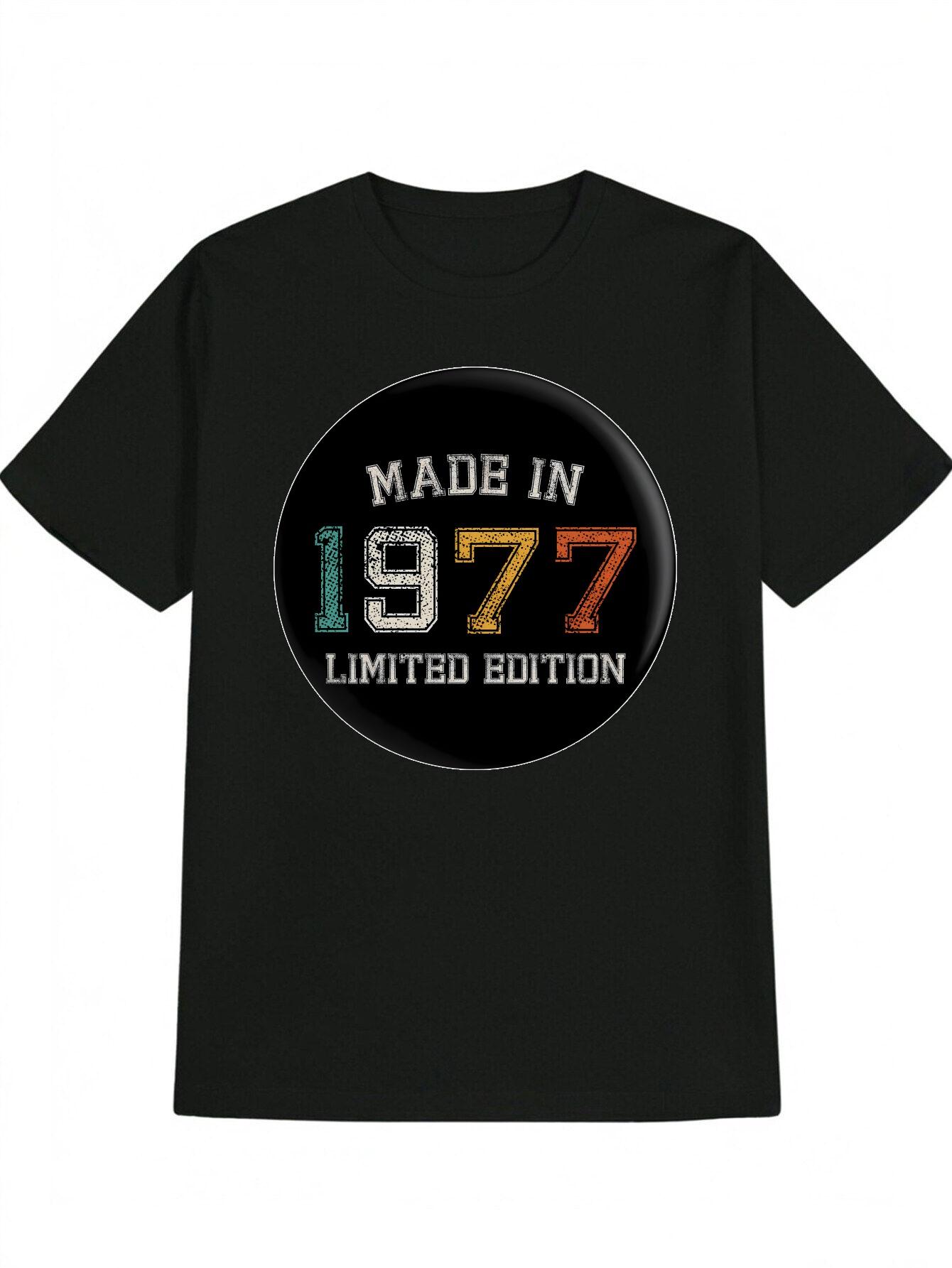 

Vintage 1977 Limited Edition Graphic T-shirt - Black Casual Round Neck Tee with White Made in Print S
