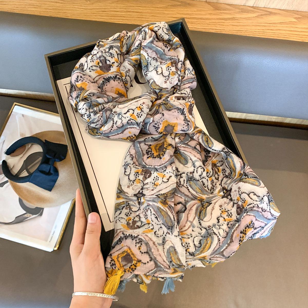 New ethnic style literary scarf women autumn and summer Yunnan tourism western Sichuan sunscreen bag head silk scarf large shawl women 180*90cm