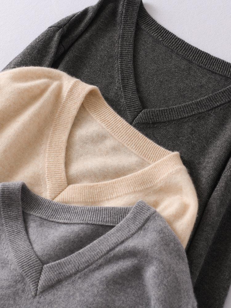 Cross2025 Men's V-Neck Knitwear: Autumn/Winter Loose Wool Pullover, Casual Business Solid Color, Long Sleeve