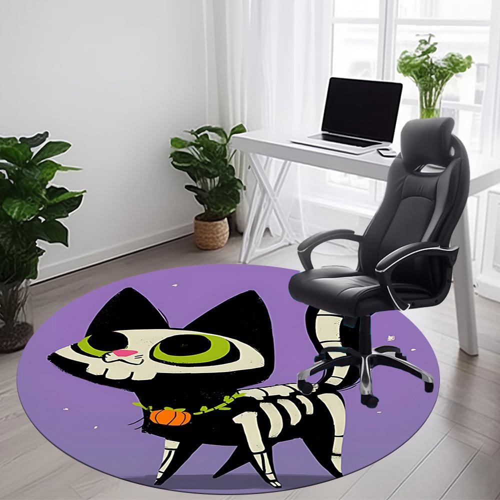 1pc Skelecat Halloween Office Round Area Rug, Under Office Chairs Bedroom Living Room Home Decor, Room Deco