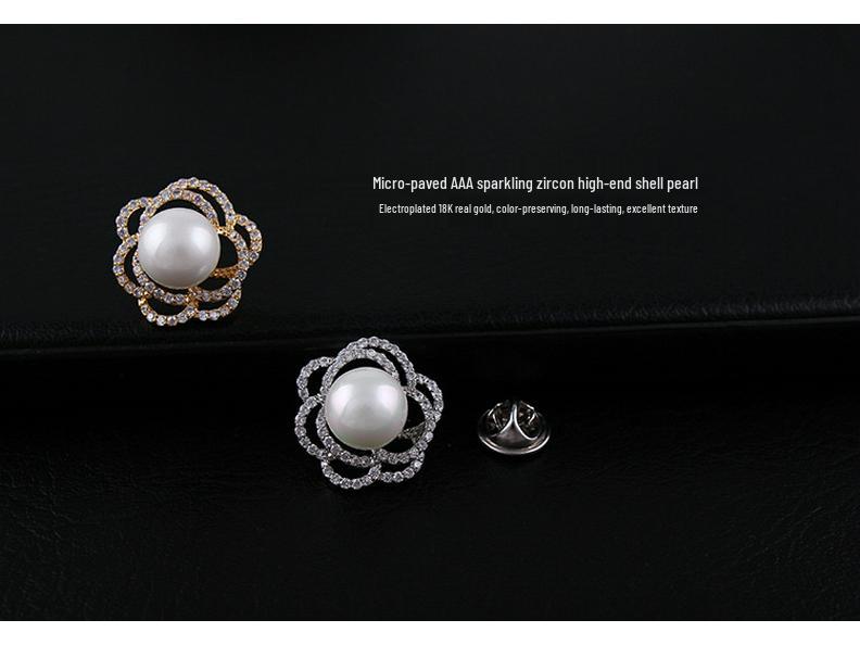Elegant Rose Brooch with Zircon and Pearl for Women