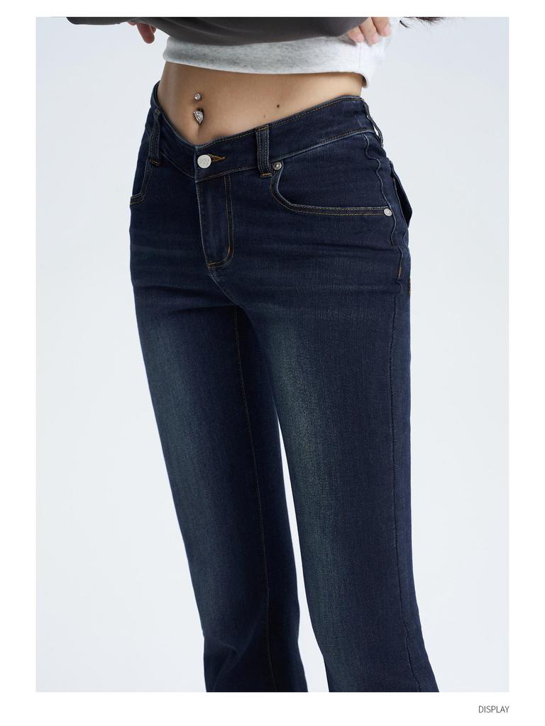 Jeans a zampa retro a vita a V da donna 2025 - Pantaloni a zampa a vita bassa trendy
