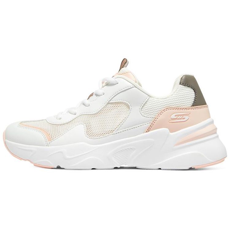 Skechers Women's White/Pink Bobs Bamina Fabric Leather Sport Comfort Low Top Casual Shoes Sneakers 117358-Wpk Cm